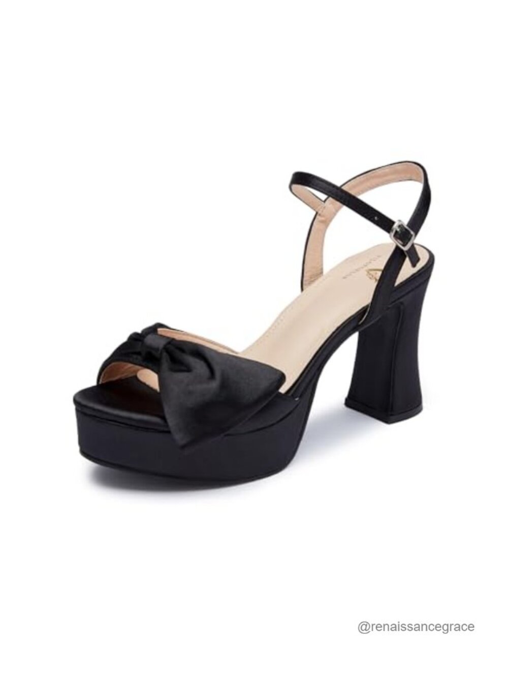 Women's Platform Chunky Heels Open Toe Satin Bow Block Heel Sandals for Wedding